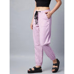 Seduva Women's Coton Twill Solid Elasticated Trousers (Lavender)