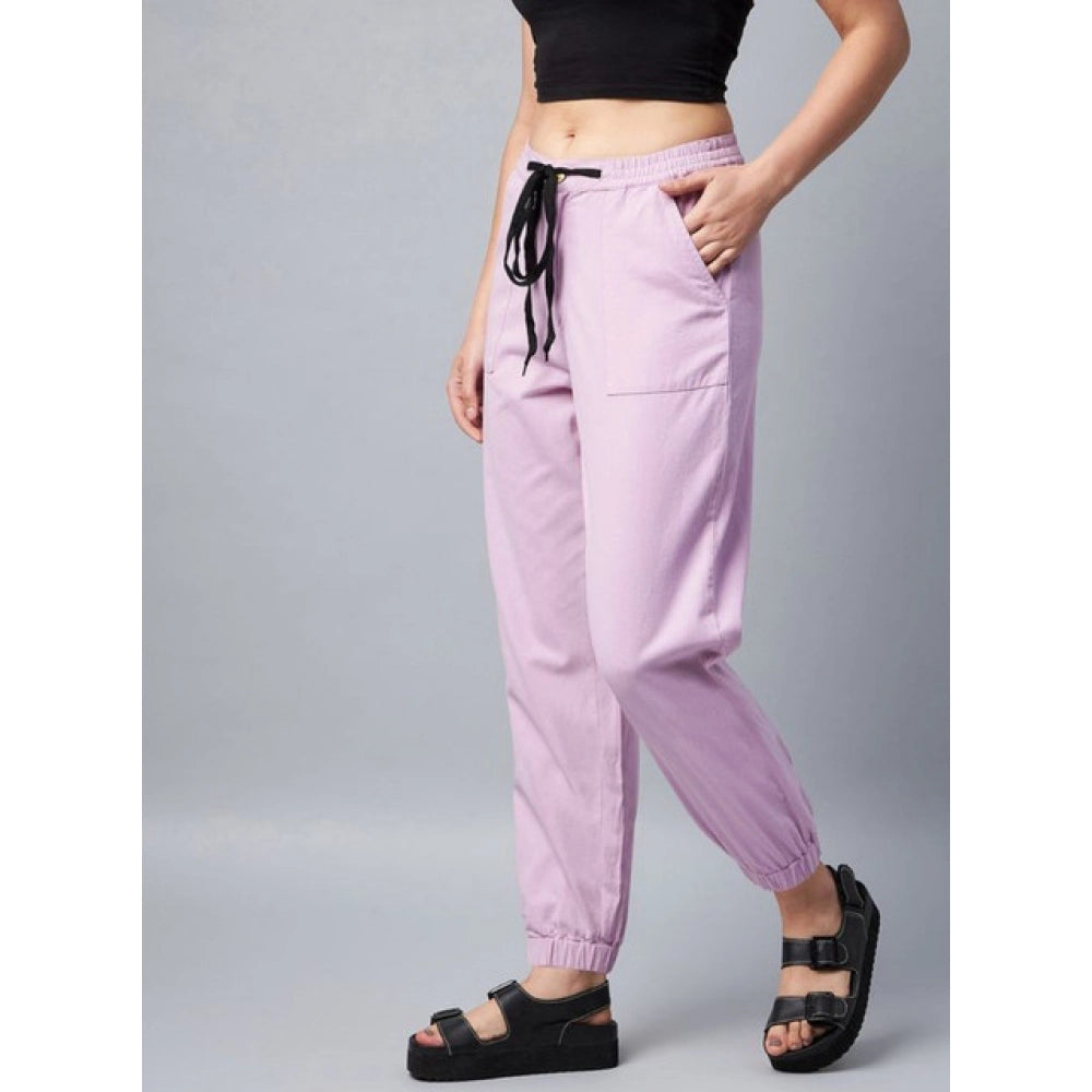 Seduva Women's Coton Twill Solid Elasticated Trousers (Lavender)