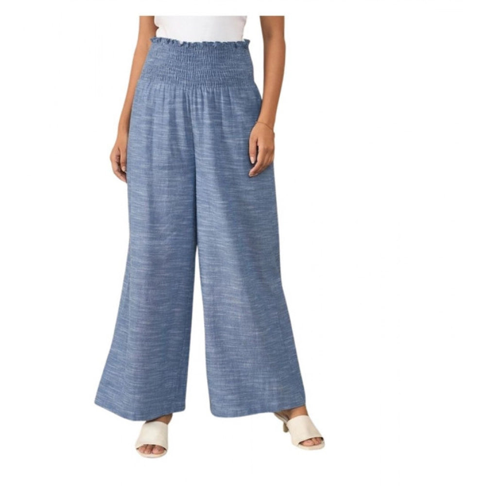 Seduva Women's Cotton Self Design Smocked Trousers (Blue)