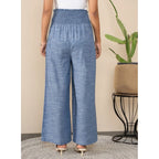 Seduva Women's Cotton Self Design Smocked Trousers (Blue)