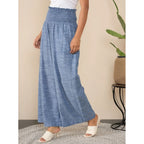 Seduva Women's Cotton Self Design Smocked Trousers (Blue)