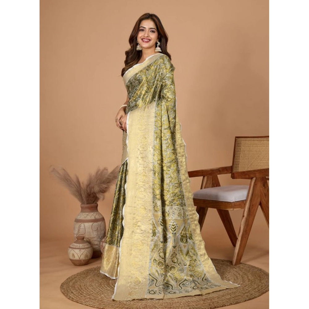 Seduva Women's Jacquard Saree With Unstitched Blouse 5.5Mtr (Olive)