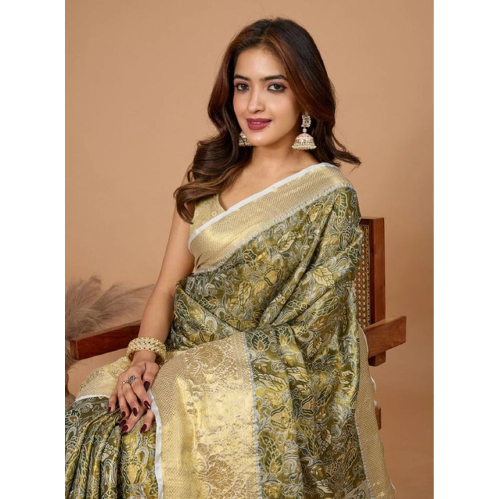 Seduva Women's Jacquard Saree With Unstitched Blouse 5.5Mtr (Olive)