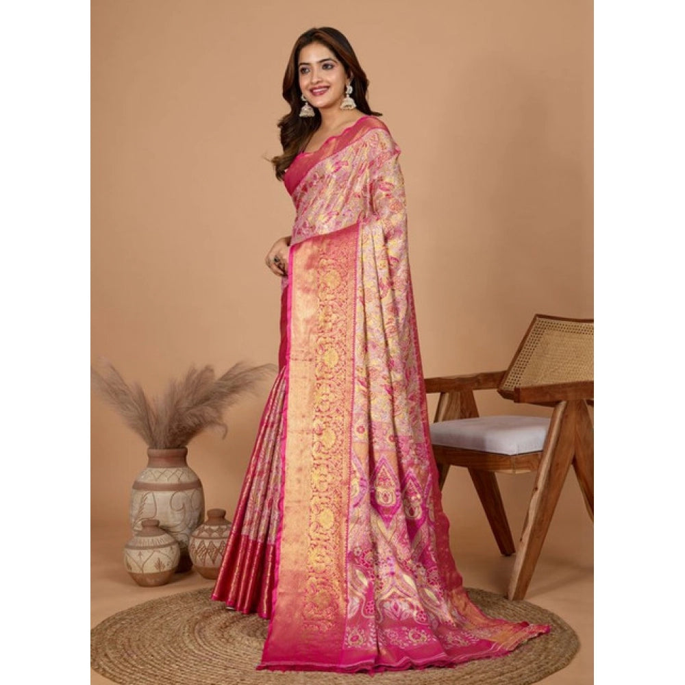 Seduva Women's Jacquard Saree With Unstitched Blouse 5.5Mtr (Pink)