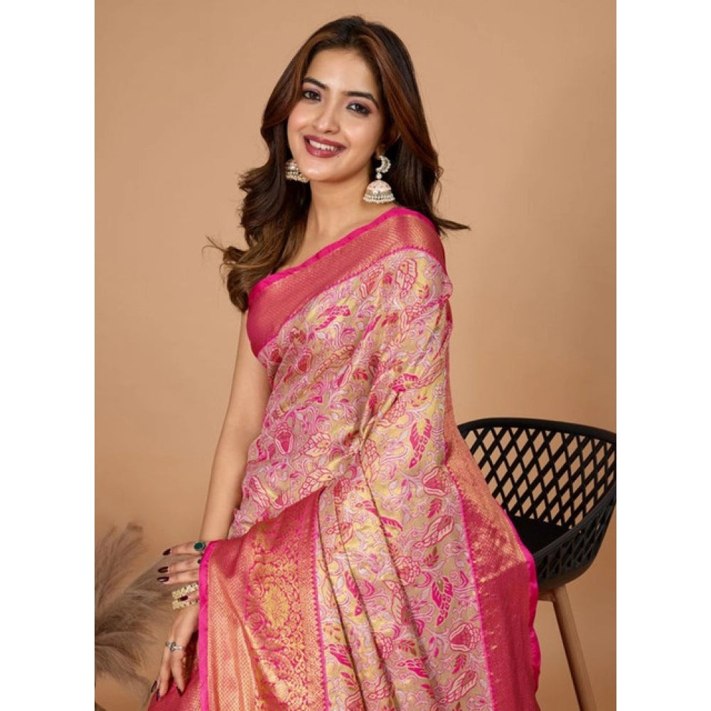 Seduva Women's Jacquard Saree With Unstitched Blouse 5.5Mtr (Pink)