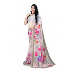 Seduva Women's Georgette Floral Printed Saree With Unstitched Blouse 5.5Mtr (Beige)