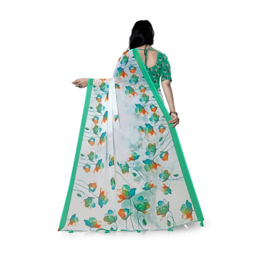 Seduva Women's Georgette Floral Printed Saree With Unstitched Blouse 5.5Mtr (Green)