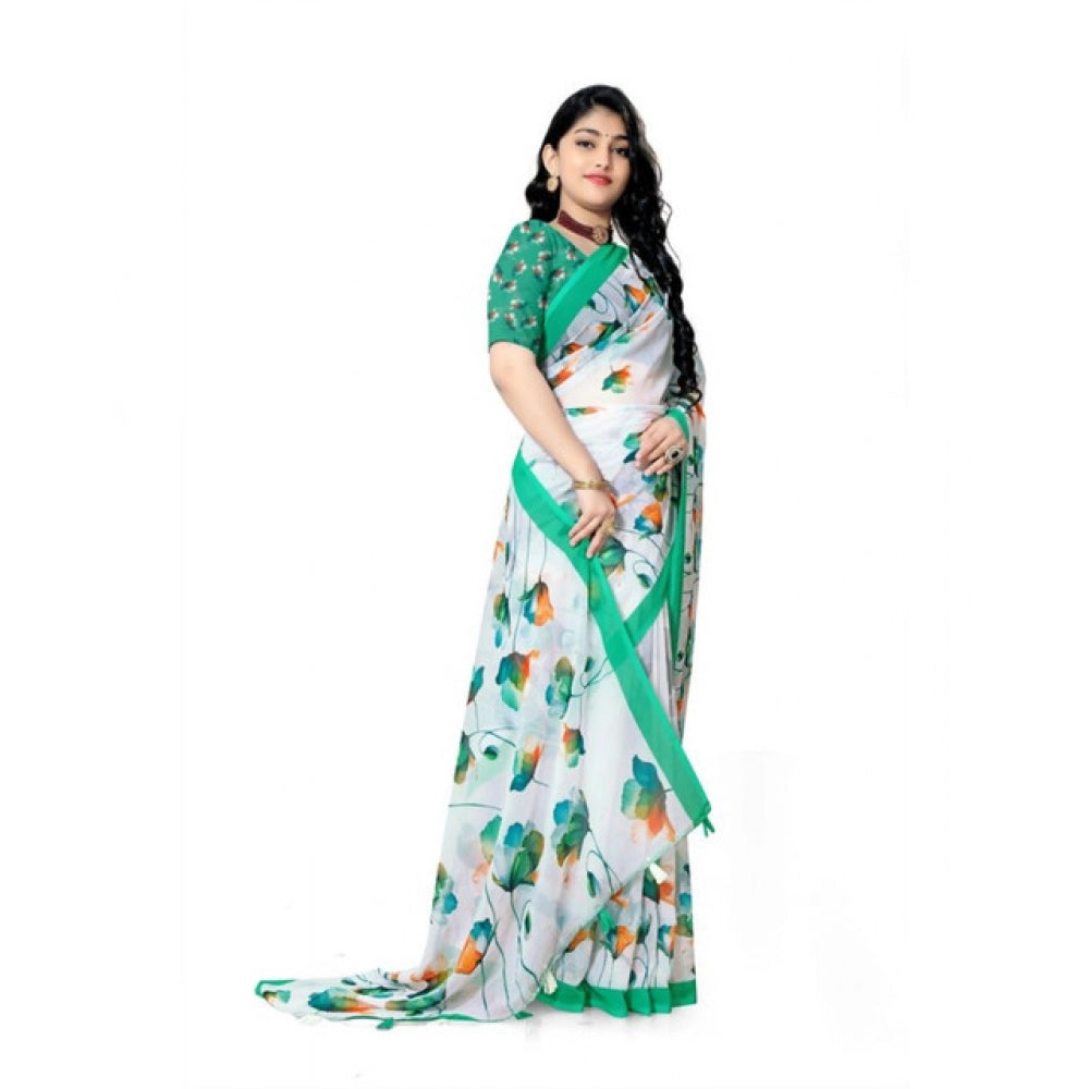 Seduva Women's Georgette Floral Printed Saree With Unstitched Blouse 5.5Mtr (Green)