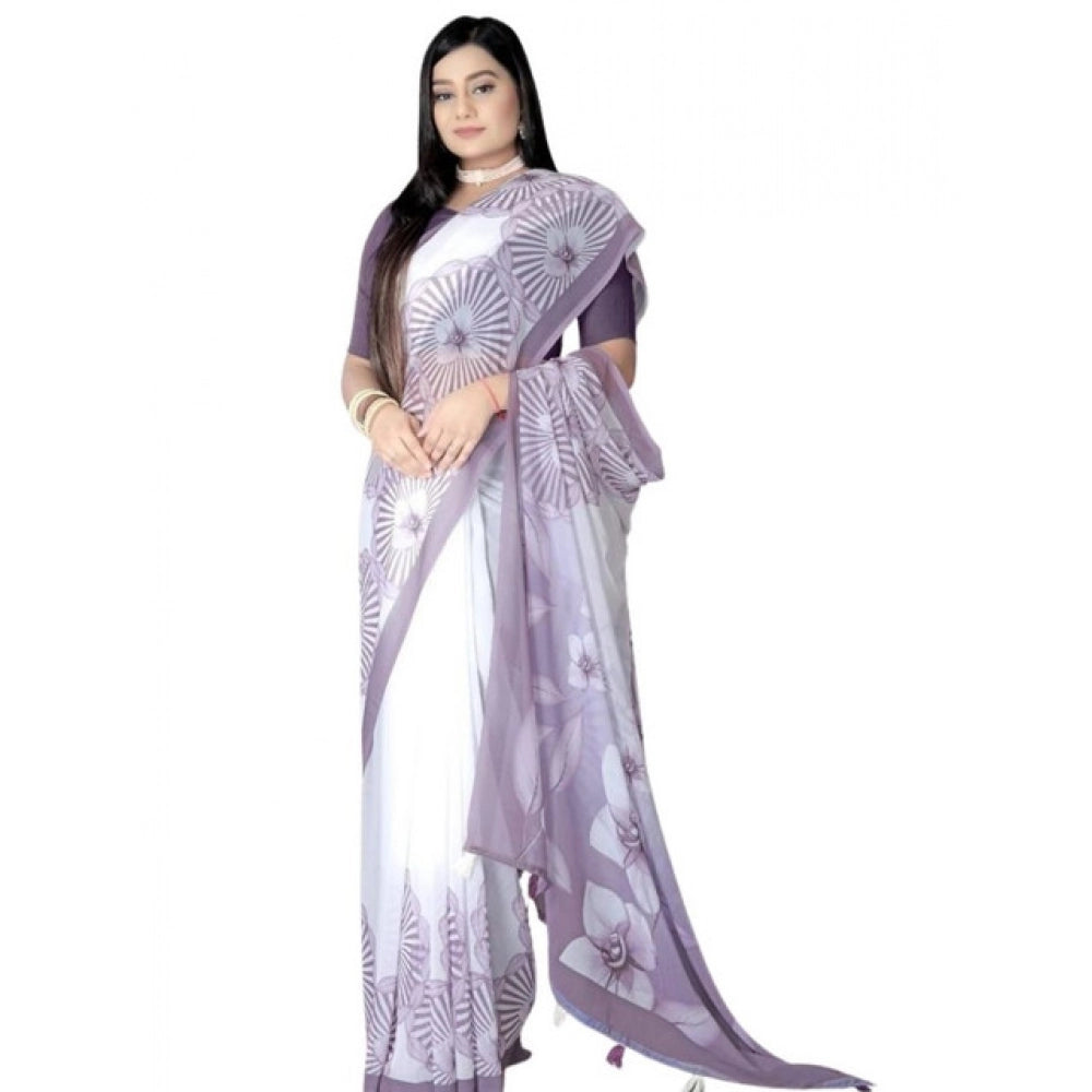 Seduva Women's Georgette Floral Printed Saree With Unstitched Blouse 5.5Mtr (Lavender)