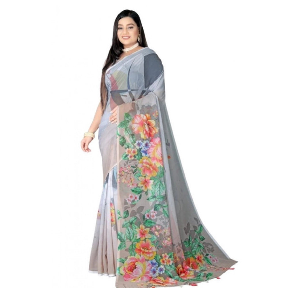 Seduva Women's Georgette Floral Printed Saree With Unstitched Blouse 5.5Mtr (Grey)