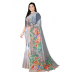 Seduva Women's Georgette Floral Printed Saree With Unstitched Blouse 5.5Mtr (Grey)