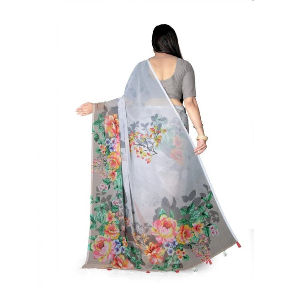 Seduva Women's Georgette Floral Printed Saree With Unstitched Blouse 5.5Mtr (Grey)