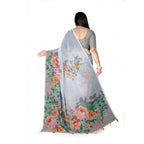 Seduva Women's Georgette Floral Printed Saree With Unstitched Blouse 5.5Mtr (Grey)