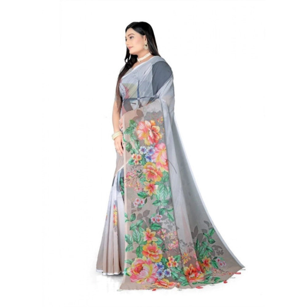Seduva Women's Georgette Floral Printed Saree With Unstitched Blouse 5.5Mtr (Grey)