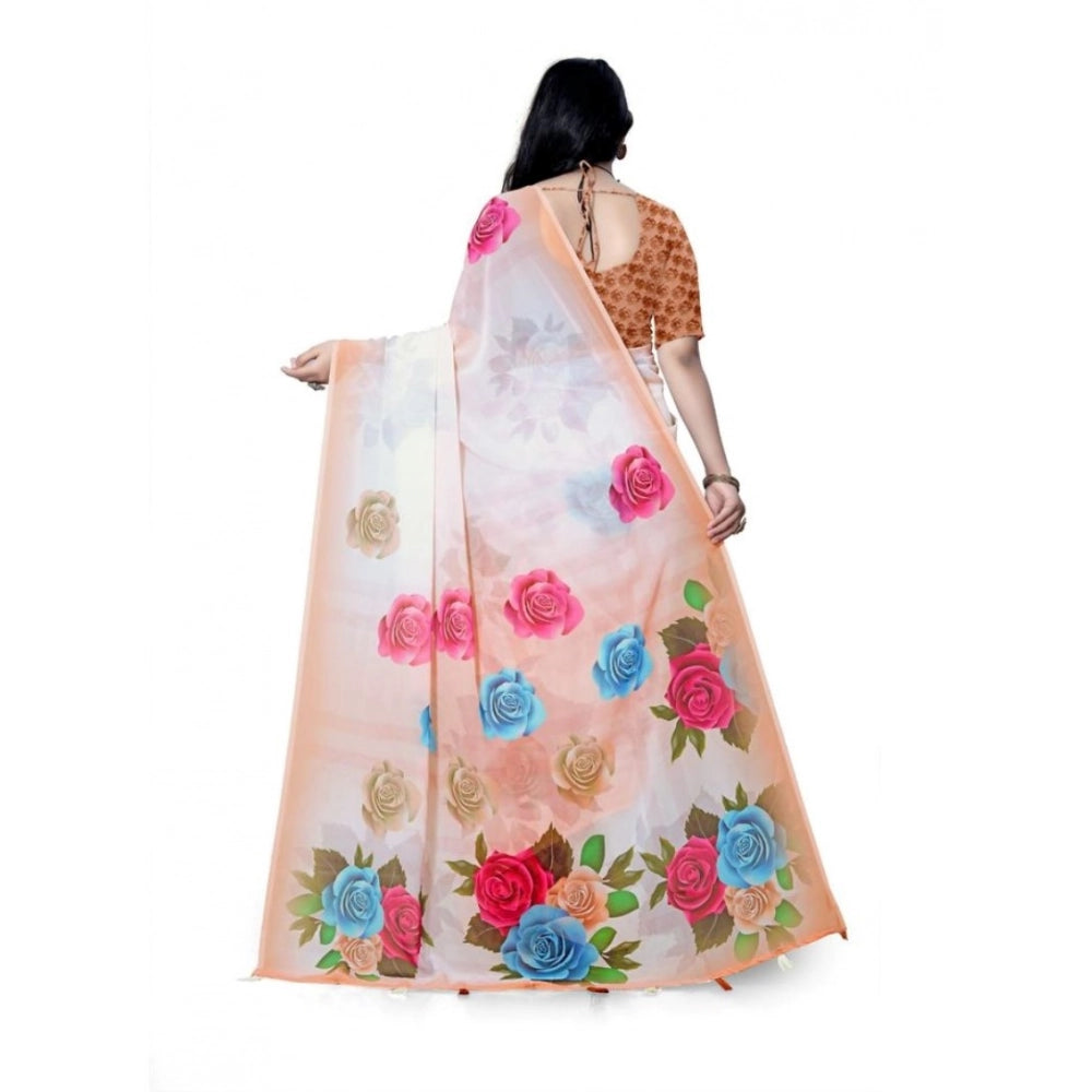 Seduva Women's Georgette Floral Printed Saree With Unstitched Blouse 5.5Mtr (Orange)