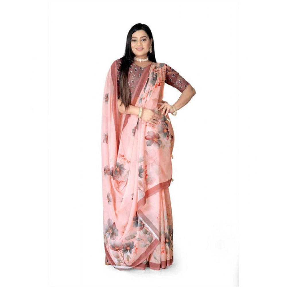 Seduva Women's Georgette Floral Printed Saree With Unstitched Blouse 5.5Mtr (Peach)