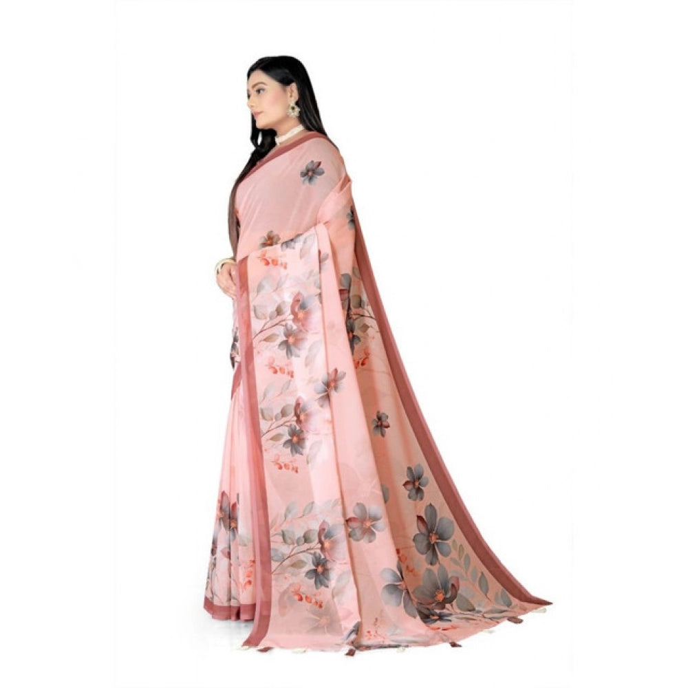 Seduva Women's Georgette Floral Printed Saree With Unstitched Blouse 5.5Mtr (Peach)
