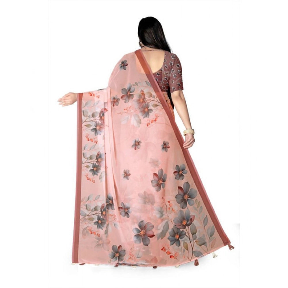 Seduva Women's Georgette Floral Printed Saree With Unstitched Blouse 5.5Mtr (Peach)