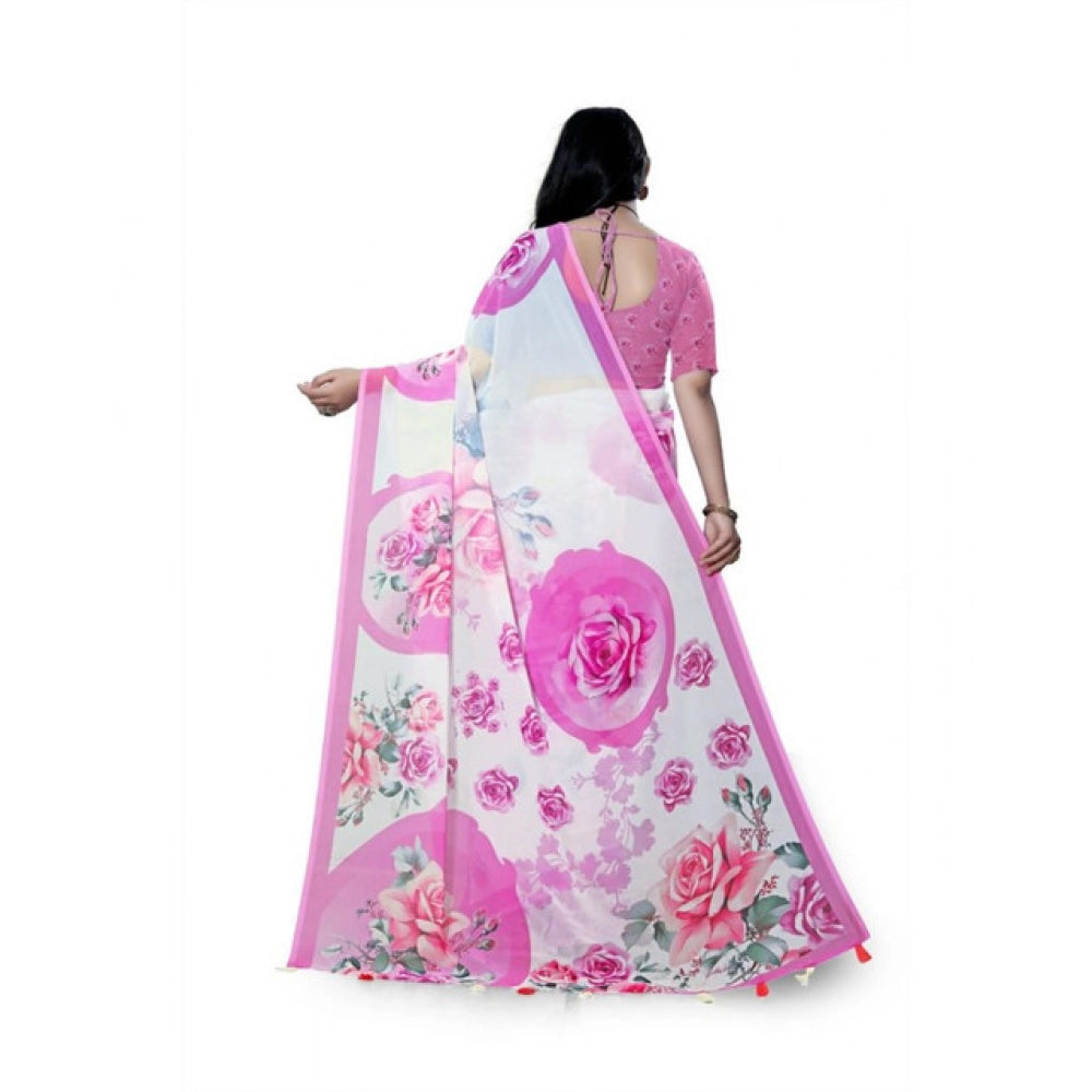 Seduva Women's Georgette Floral Printed Saree With Unstitched Blouse 5.5Mtr (Pink)