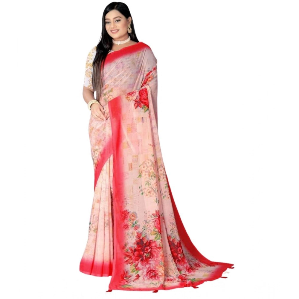 Seduva Women's Georgette Floral Printed Saree With Unstitched Blouse 5.5Mtr (Red)