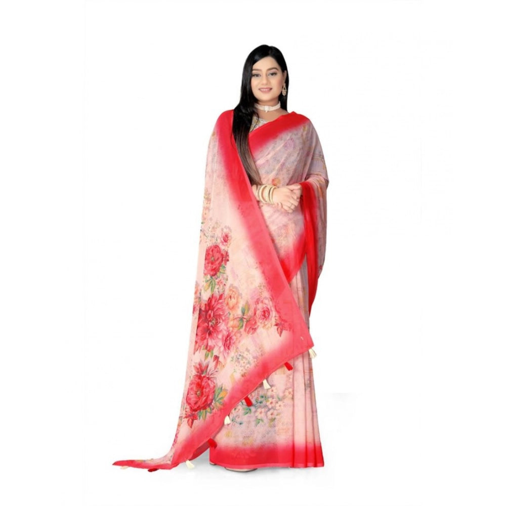 Seduva Women's Georgette Floral Printed Saree With Unstitched Blouse 5.5Mtr (Red)