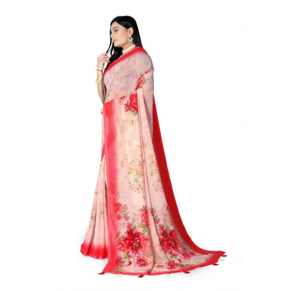 Seduva Women's Georgette Floral Printed Saree With Unstitched Blouse 5.5Mtr (Red)
