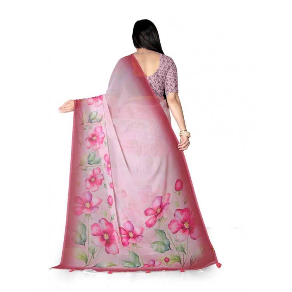 Seduva Women's Georgette Floral Printed Saree With Unstitched Blouse 5.5Mtr (Rose Pink)