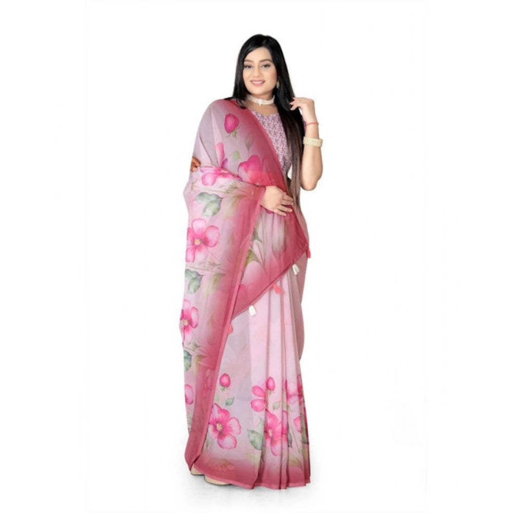 Seduva Women's Georgette Floral Printed Saree With Unstitched Blouse 5.5Mtr (Rose Pink)
