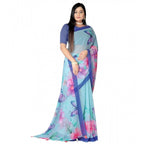 Seduva Women's Georgette Floral Printed Saree With Unstitched Blouse 5.5Mtr (Blue)