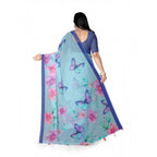 Seduva Women's Georgette Floral Printed Saree With Unstitched Blouse 5.5Mtr (Blue)