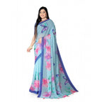 Seduva Women's Georgette Floral Printed Saree With Unstitched Blouse 5.5Mtr (Blue)