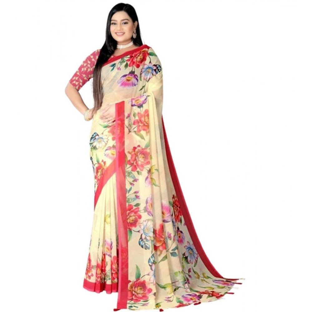 Seduva Women's Georgette Floral Printed Saree With Unstitched Blouse 5.5Mtr (Yellow)