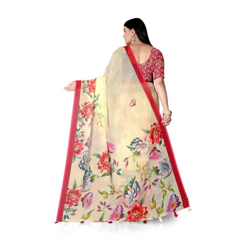 Seduva Women's Georgette Floral Printed Saree With Unstitched Blouse 5.5Mtr (Yellow)