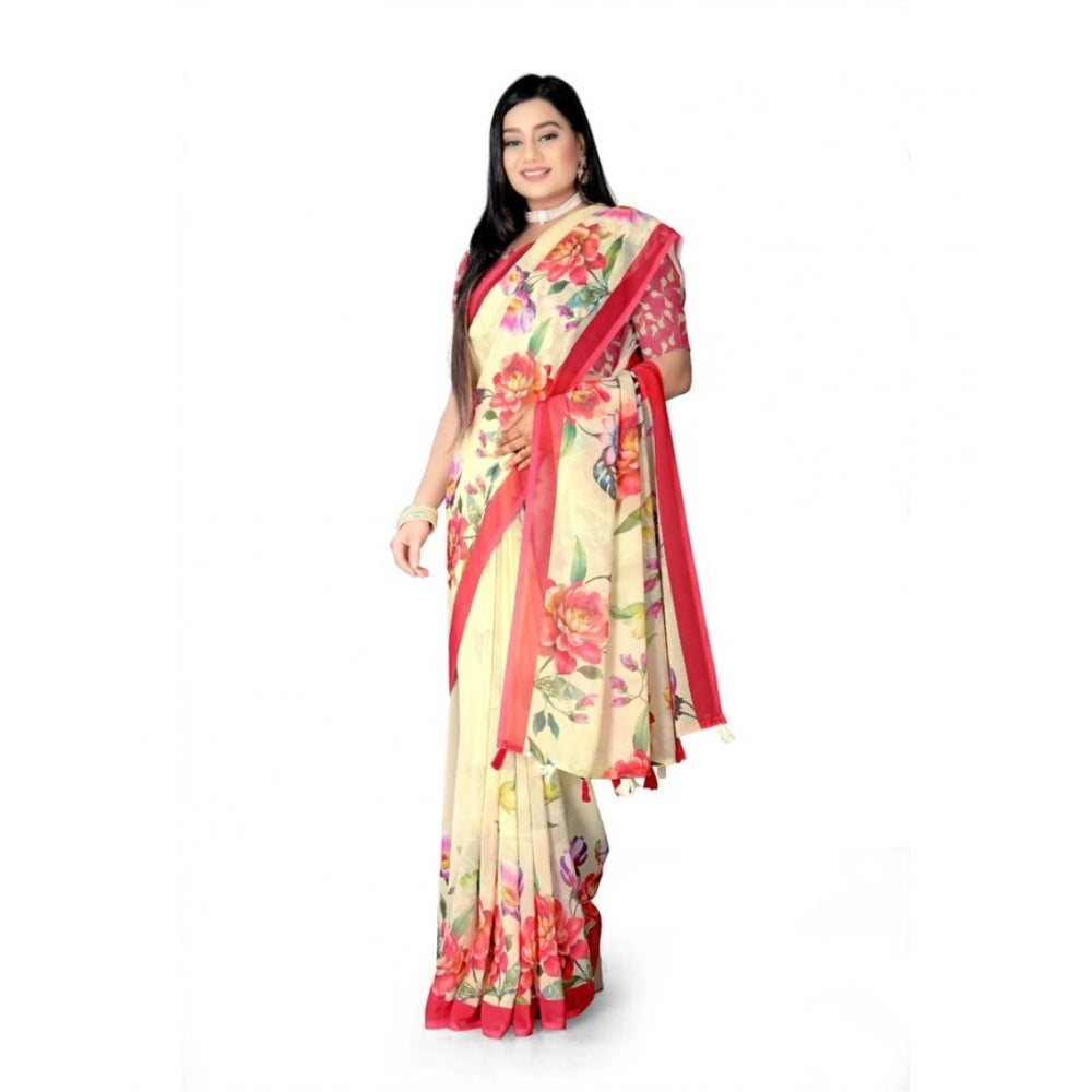 Seduva Women's Georgette Floral Printed Saree With Unstitched Blouse 5.5Mtr (Yellow)