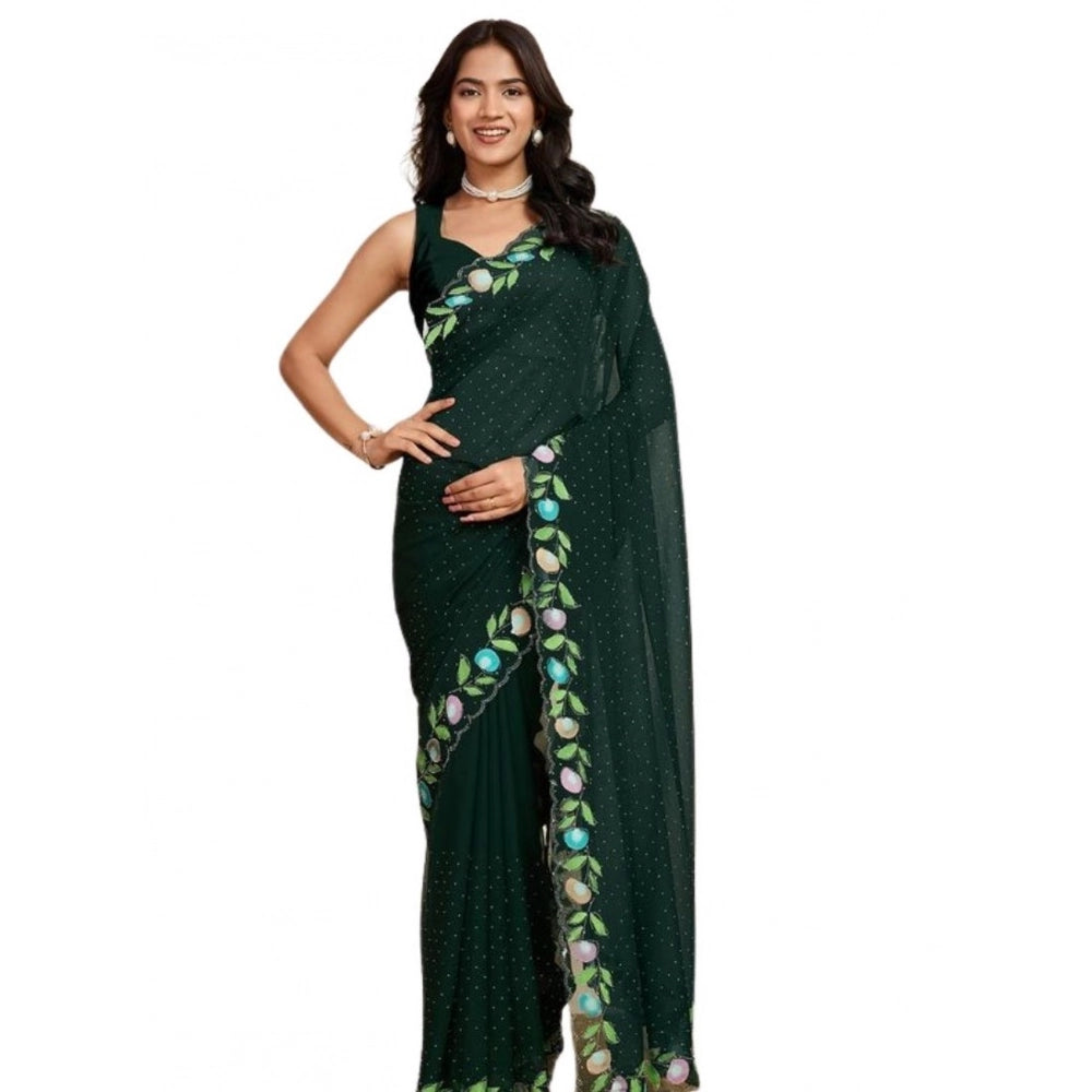 Seduva Women's Georgette Printed Saree With Unstitched Blouse 5.5Mtr (Green)