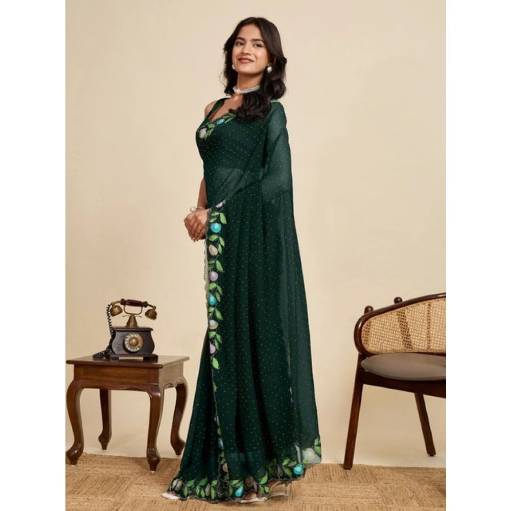 Seduva Women's Georgette Printed Saree With Unstitched Blouse 5.5Mtr (Green)