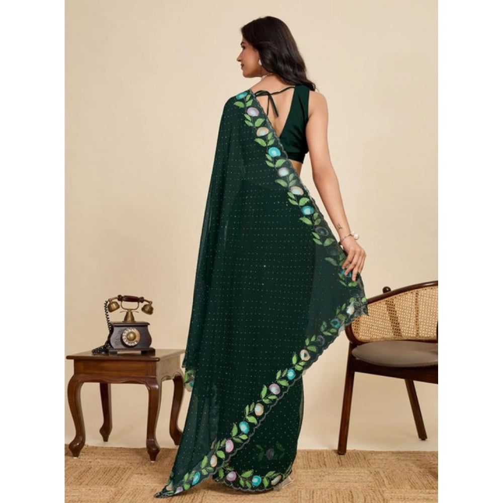 Seduva Women's Georgette Printed Saree With Unstitched Blouse 5.5Mtr (Green)
