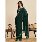 Seduva Women's Georgette Printed Saree With Unstitched Blouse 5.5Mtr (Green)