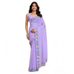 Seduva Women's Georgette Printed Saree With Unstitched Blouse 5.5Mtr (Lavender)