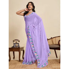 Seduva Women's Georgette Printed Saree With Unstitched Blouse 5.5Mtr (Lavender)