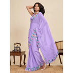 Seduva Women's Georgette Printed Saree With Unstitched Blouse 5.5Mtr (Lavender)
