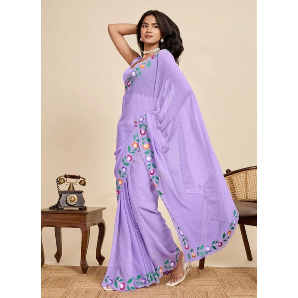 Seduva Women's Georgette Printed Saree With Unstitched Blouse 5.5Mtr (Lavender)