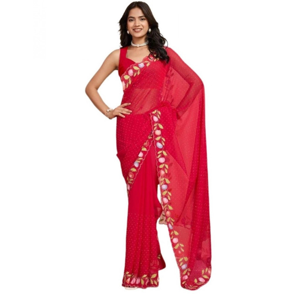 Seduva Women's Georgette Printed Saree With Unstitched Blouse 5.5Mtr (Red)