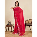 Seduva Women's Georgette Printed Saree With Unstitched Blouse 5.5Mtr (Red)