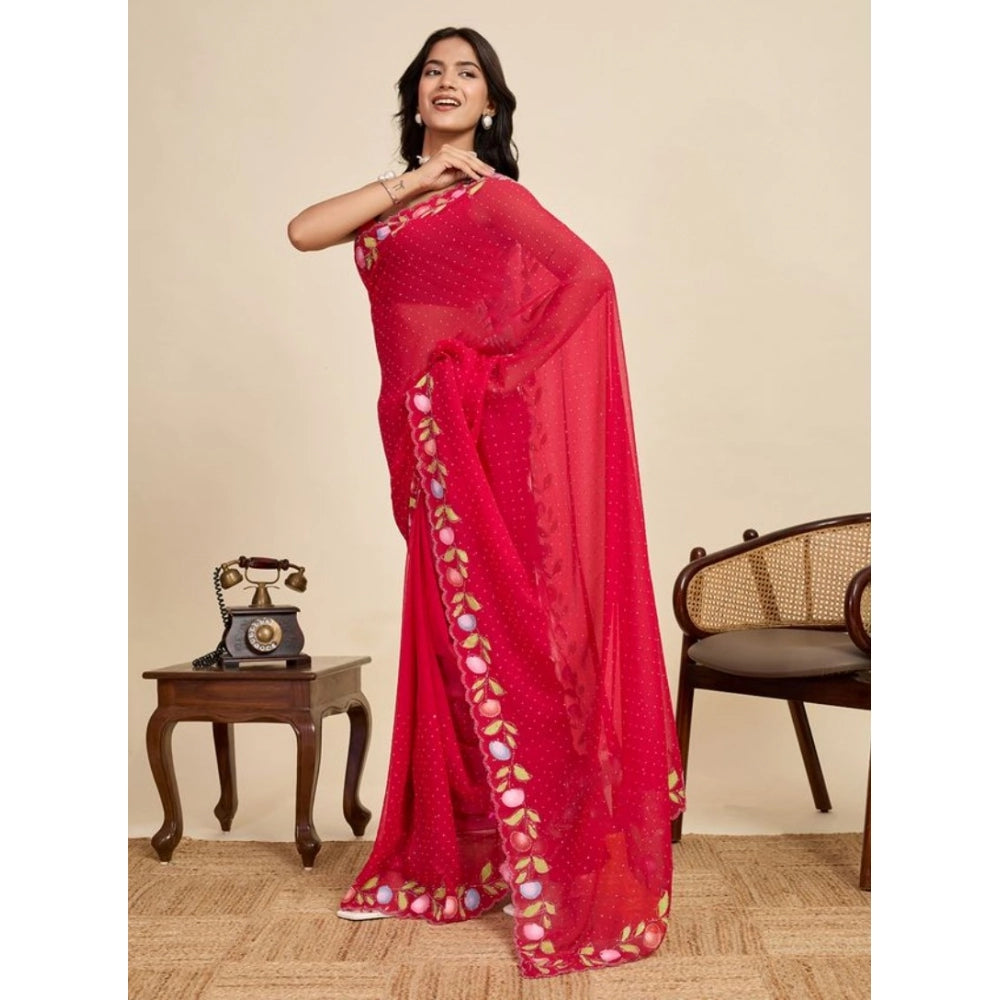 Seduva Women's Georgette Printed Saree With Unstitched Blouse 5.5Mtr (Red)