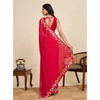 Seduva Women's Georgette Printed Saree With Unstitched Blouse 5.5Mtr (Red)