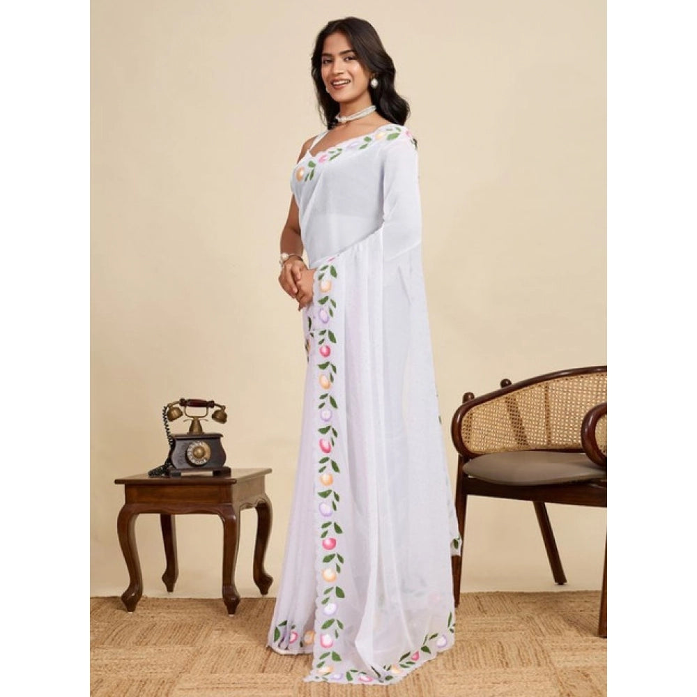 Seduva Women's Georgette Printed Saree With Unstitched Blouse 5.5Mtr (White)