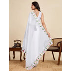 Seduva Women's Georgette Printed Saree With Unstitched Blouse 5.5Mtr (White)