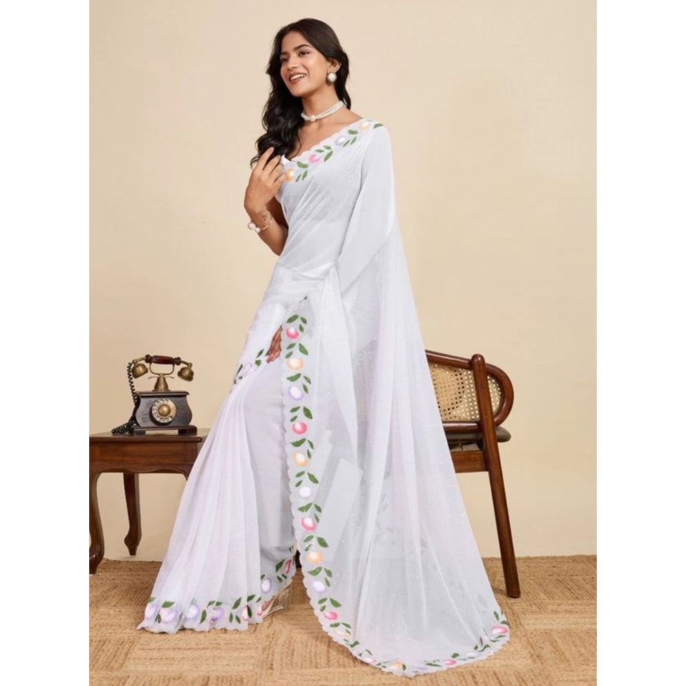 Seduva Women's Georgette Printed Saree With Unstitched Blouse 5.5Mtr (White)