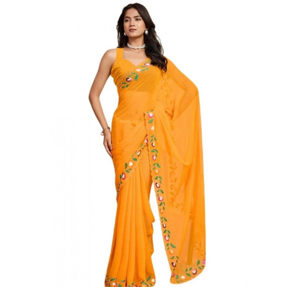 Seduva Women's Georgette Printed Saree With Unstitched Blouse 5.5Mtr (Yellow)